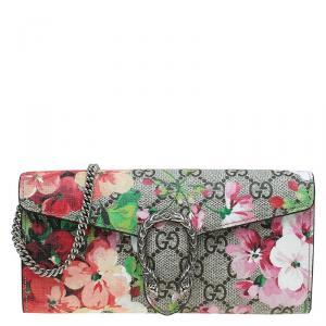Pre Owned Gucci Beige GG Supreme Canvas Dionysus Blooms Print Wallet on Chain