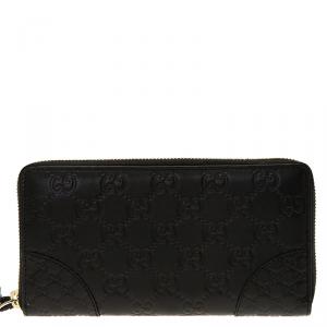 Gucci Black Guccissima Leather Bree Zip Around Wallet