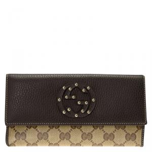 Gucci Brown Leather GG Crystal Studded Interlocking GG Continental Wallet