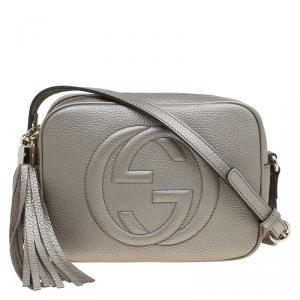 Pre Owned Gucci Metallic Beige Leather Soho Disco Crossbody Bag