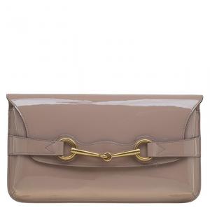 Pre Owned Gucci Beige Patent Leather Bright Bit Clutch