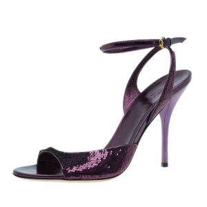 مملوكة مسبقًا Gucci Purple Sequins Ankle Strap Sandals Size 40