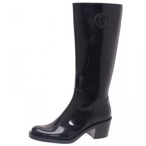 Gucci Black Rubber Interlocking GG Rainboots Size 38