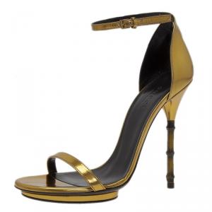 مملوكة مسبقًا Gucci Gold Leather Open Toe Bamboo Sandals Size 36.5