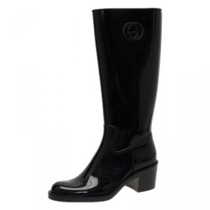 مملوكة مسبقًا Gucci Black Rubber Interlocking GG Rainboots Size 38