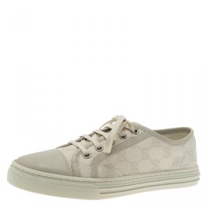 Gucci Cream Leather and GG Canvas Sneakers