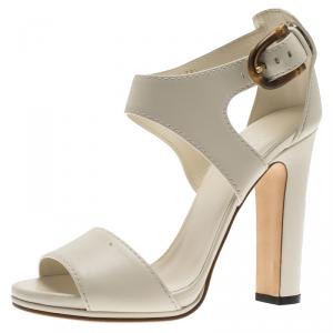 مملوكة مسبقًا Gucci White Leather Nadege Block Heel Sandals Size 38.5
