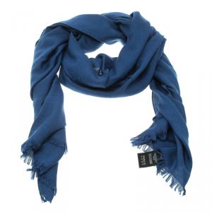 مملوكة مسبقًا Gucci Navy Blue GG Logo Wool and Silk Shawl