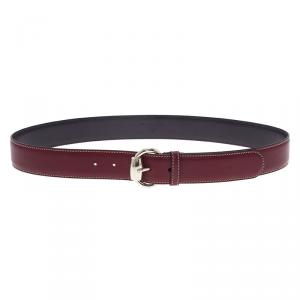 Pre Owned Gucci Burgundy Leather Horsebit Ring Buckle Belt 95CM