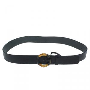 Pre Owned Gucci Black Leather G Bamboo Buckle Belt 95CM
