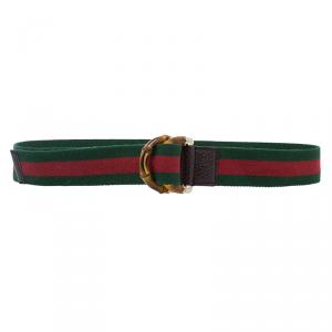 Pre Owned Gucci Web Detail Bamboo Buckle Belt 85 CM