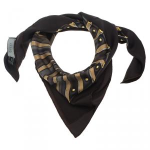 Pre Owned Gucci Brown and Beige GG Printed Silk Square Scarf