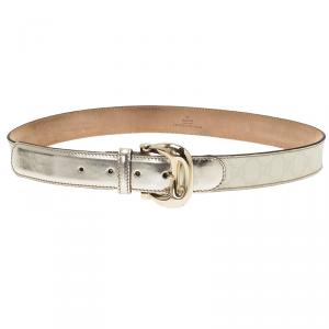 Pre Owned Gucci Cream/Light Gold GG Supreme Coated Canvas Buckle Belt 90CM