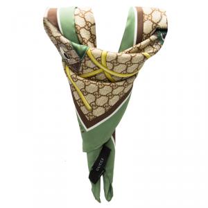 Pre Owned Gucci Two Tone Birds and GG Print Silk Square Scarf