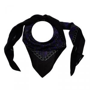 Pre Owned Gucci Black and Purple Printed Triangle Silk Scarf