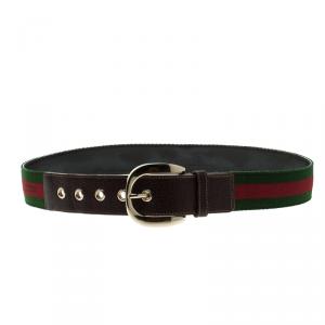 Gucci Green Leather and Fabric Vintage Web Buckle Belt 90 CM