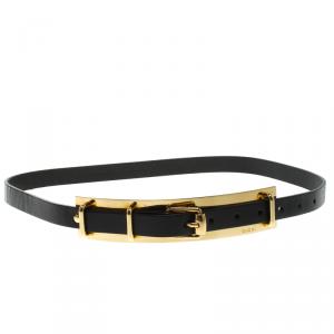 مملوكة مسبقًا Gucci Black Leather Gold Plate Buckle Belt 90 CM