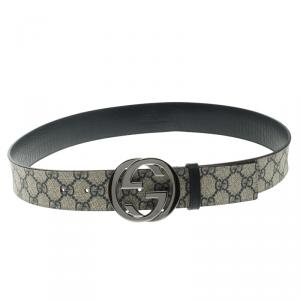 Pre Owned Gucci Blue GG Supreme Canvas Interlocking G Buckle Belt 90 CM
