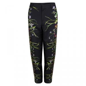 Gucci Black Floral Printed Silk Tailored Pants M