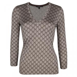 Gucci Brown GG Logo Long Sleeve V Neck Sweater S