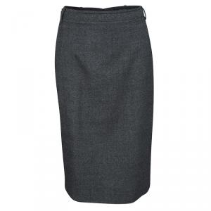 Gucci Grey Wool Gabardine Belted Pencil Skirt S