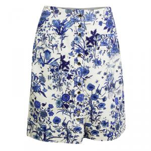 Gucci White And Blue Floral Printed Cotton Button Front Skirt M