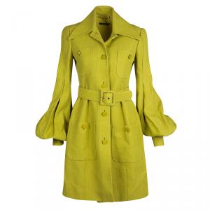 Gucci Textured Lime Green Belted Overcoat S