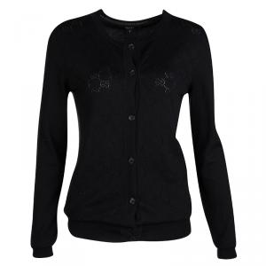 Gucci Black Monogrammed Perforated Knit Button Front Cardigan S