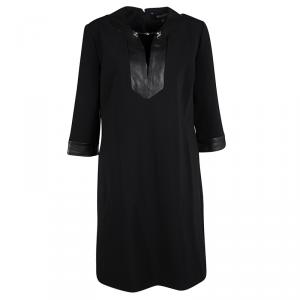 Gucci Black Leather Trim Horsebit Detail Dress L