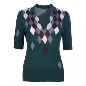 Gucci Green Cashmere Short Sleeve Polo Shirt M
