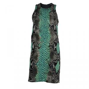 Pre Owned Gucci Green Textured Snakeskin Print Sleeveless Dress S