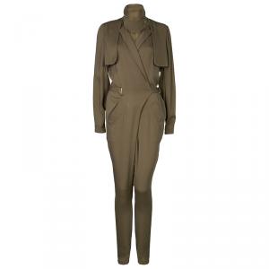 Pre Owned Gucci Olive Green Silk Jumpsuit S