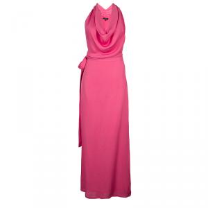 Gucci Pink Cowl Neck Slit Detail Sleeveless Silk Gown S