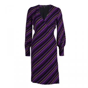 Gucci Purple Striped Silk Long Sleeve Wrap Dress S
