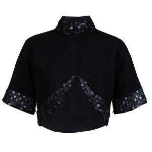 Gucci Black Wool Circular Leather Trim Detail Bolero Jacket S