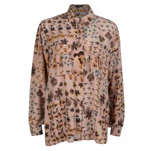 Gucci Pale Pink Floral Print Long Sleeve Buttondown Silk Shirt M