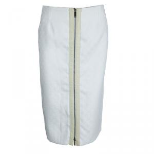 Pre Owned Gucci White Monogrammed Zip Detail Pencil Skirt S