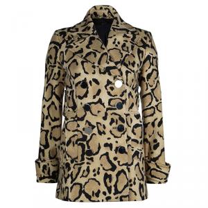 Gucci Beige Leopard Print Double Breasted Wool Coat S