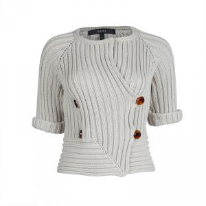 Pre Owned Gucci Beige Chunky Rib Knit Overlap Detail Cardigan S