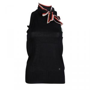 Gucci Black Silk Knit Sleeveless Neck Tie Detail Top XS