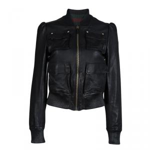 Gucci Black Leather Bomber Jacket S