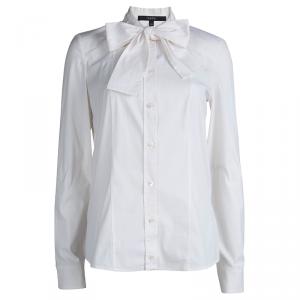  Gucci White Neck Tie Detail Long Sleeve Shirt M