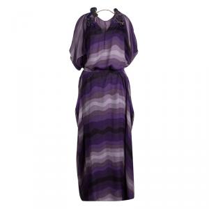 Gucci Purple Striped Silk Embellished Kaftan Maxi Dress M 