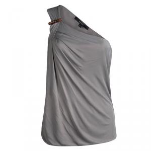 Gucci Grey Knit Brooch Detail One Shoulder Top L