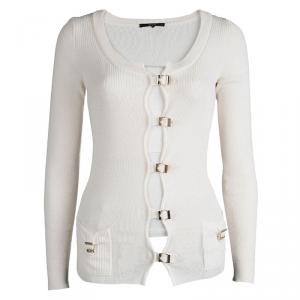 Pre Owned Gucci Cream Wool Buckle Detail Long Sleeve Cardigan M
