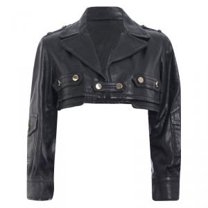 Pre Owned Gucci Black Cropped Leather Jacket S