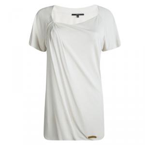 Gucci Pastel Grey Knit Draped Short Sleeve Top XL