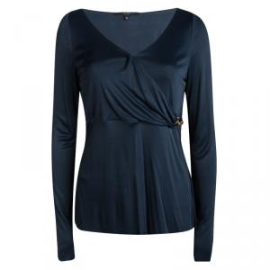 Gucci Navy Blue Horsebit Detail Long Sleeve Top XL
