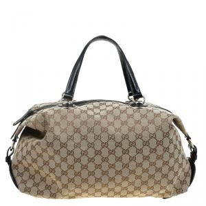 Pre Owned Gucci Beige/Ebony GG Canvas Medium Full Moon Boston Bag