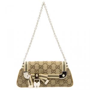 Pre Owned Gucci Gold GG Canvas Chain Pochette Bag